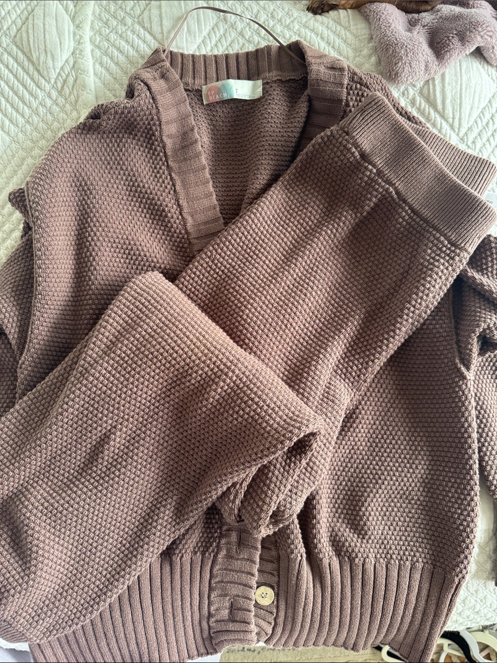 Free People Button-Front Chunky Knit Cardigan in Mauve Brown - Picture 5 of 5